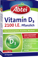 Abtei Vitamin D3 2.100 I.E. pflanzlich Kapseln 24 Fluessigkapseln (8,8 g), Abtei Растительный витамин D3 2100 МЕ для иммунитета, костей и мышц, капсулы с жидким содержимым, 24 капсулы с жидким содержимым (8,8 г)
