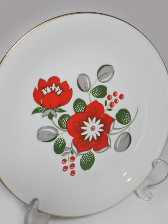 Seltman Weiden Bavaria Чайное трио "Красные цветы", позолоченный ободок, фарфор, Германия, 1960-70гг.