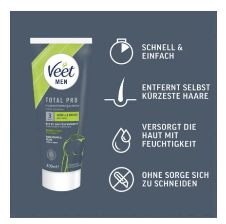 Veet for Men Men Haarentfernungscreme Oberkörper & Beine, normale Haut, Крем для удаления волос для мужчин, предназначенный для верхней части тела и ног, для нормальной кожи.