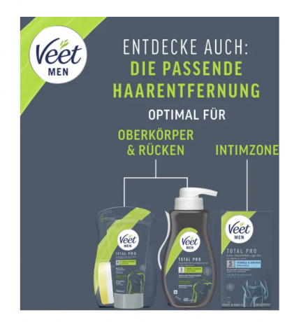 Veet for Men Men Haarentfernungscreme Oberkörper & Beine, normale Haut, Крем для удаления волос для мужчин, предназначенный для верхней части тела и ног, для нормальной кожи.
