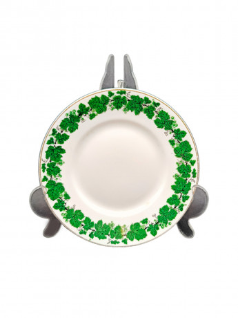 Тарелка сервировочная винтажная Meissen, зеленый растительный декор, фарфор, 16 см, Германия, 1970-80гг.