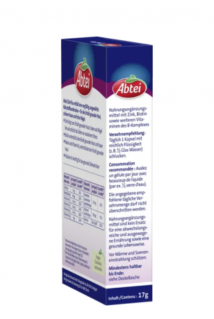 Abtei Zink Plus Nahrungserganzungmittel 32st, Комплекс Цинк плюс: цинк, биотин, ниацин и витамин В2 для кожи, волос и ногтей, 32шт