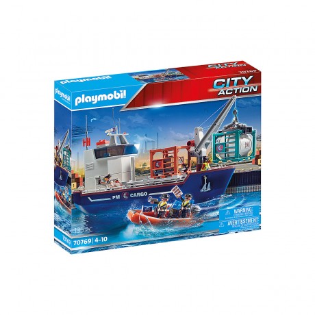 PLAYMOBIL 2er Set: 70769 Grosses Containerschiff mit Zollboot + 70770 Portalkran mit Containern Набор из 2 предметов: 70769 Большой контейнеровоз с таможенным судном + 70770 Козловой кран с контейнерами