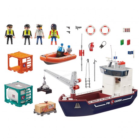 PLAYMOBIL 2er Set: 70769 Grosses Containerschiff mit Zollboot + 70770 Portalkran mit Containern Набор из 2 предметов: 70769 Большой контейнеровоз с таможенным судном + 70770 Козловой кран с контейнерами
