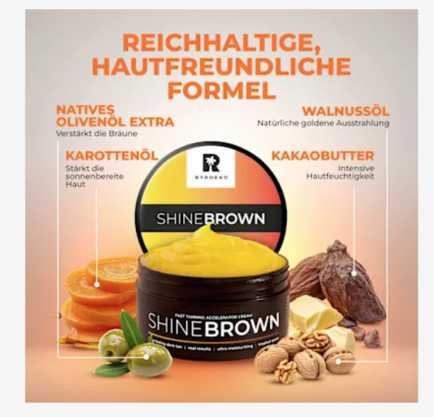 Byrokko Braunungsbeschleuniger Creme shine brown Original, Крем-ускоритель загара, придающий сияние коричневому оттенку, Оригинальный, 200 мл