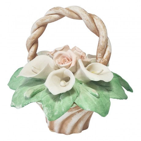 Статуэтка винтажная миниатюрная Capodimonte "Корзина с каллами и розами", фарфор, 11 см, Италия, 1960-70гг.