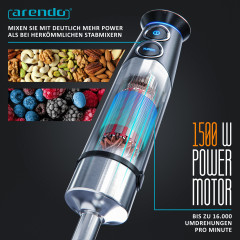 Arendo Arendo Stabmixer, 1500 W, Purierstab Edelstahl, stufenlose Geschwindigkeit + Turbotaste  Ручной блендер Arendo, 1500 Вт, очищающий стержень из нержавеющей стали, постоянная скорость + кнопка турбо.