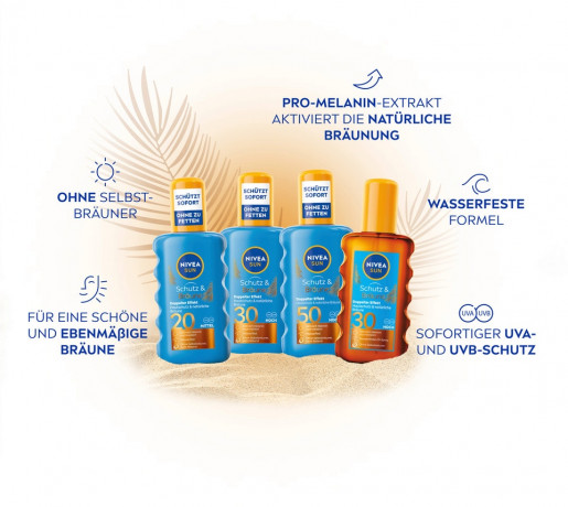 NIVEA SUN Schutz & Braune Sonnenspray LSF 50, 200 ml, Нивеа Солнцезащитный спрей для загара, SPF 50, красивый загар с высокой защитой, водостойкий, 200 мл