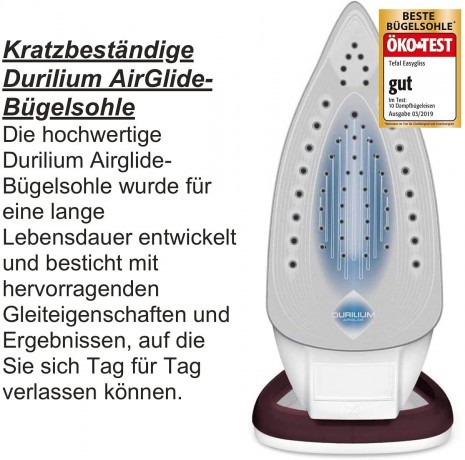 Tefal Tefal Dampfbugeleisen Easygliss, Automatische Abschaltung, Anti-Kalk, 2400 W, Vertikale Dampffunktion, Kratzfeste Bugelsohle, Dampfstoss 190 g/min weiss-violett Паровой утюг Tefal Easygliss, автоматическое отключение, защита от известкового налета, 