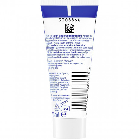 Neutrogena Norwegische Formel Sofort einziehende Handcreme Reisegroesse, 15 ml, Neutrogena Норвежская формула Быстровпитывающийся крем для сухой кожи рук, дорожный формат, 15 мл
