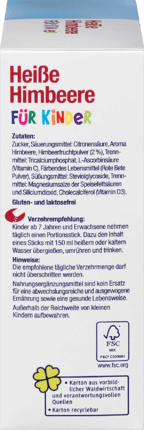 Mivolis Heisse Himbeere fur Kinder Portionssticks Горячий напиток с малиной и витаминами С + D3 для детей от 7-ми лет, пакетики, 20 шт., 100 г