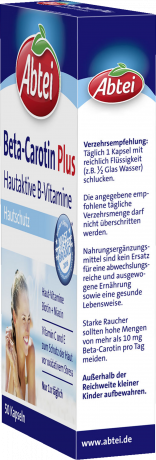 Abtei Beta-Carotin Plus Kapseln 50 Kapseln (19,5 g), Abtei Капсулы с бета-каротином и витаминами для поддержки кожи и защиты клеток, 50 капсул (19,5 г)
