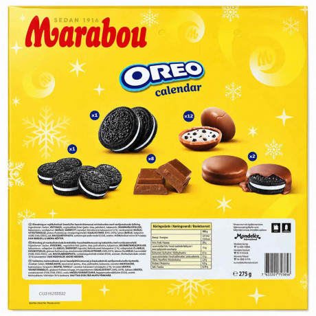 Marabou Oreo Adventskalender 2026, Адвент-календарь 2026 Marabou Oreo с печеньем и молочным шоколадом, 24 сюрприза, 275 г
