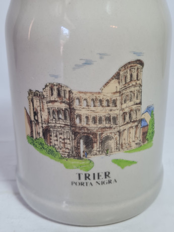 Немецкая пивная кружка винтажная W.Germany с изображением ворот Порта-Нигра в Трире, керамика, 0.5 л, 14 см, Германия, 1960-70гг.