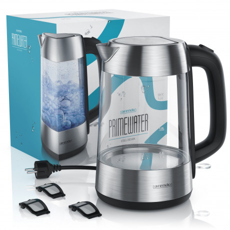 Arendo Arendo Wasserkocher, 1,7 l, 2200 W, Edelstahl, Glaswasserkocher, automatische Abschaltung, Kalkfilter, LED silberfarben Чайник Arendo 1,7 л, 2200 Вт, стеклянный чайник из нержавеющей стали, с автоматическим отключением, фильтром от накипи, светодио
