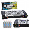 ZMC ZMC Gaskocher Doppel Kartuschenkocher Gaskocher 2 Flammig + 4x Gaskartuschen 227g, (MSF-1a automatische Piezo-Zundung (elektrisch) Herd Butangas), Outdoor Gas Campingkocher 2Fach Gasherd Ofen Butan Kochfeld Gas Kocher Газовая плита ZMC с двойной карт