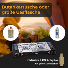 ZMC ZMC Gaskocher Doppel Kartuschenkocher Gaskocher 2 Flammig + 4x Gaskartuschen 227g, (MSF-1a automatische Piezo-Zundung (elektrisch) Herd Butangas), Outdoor Gas Campingkocher 2Fach Gasherd Ofen Butan Kochfeld Gas Kocher  Газовая плита ZMC с двойной карт