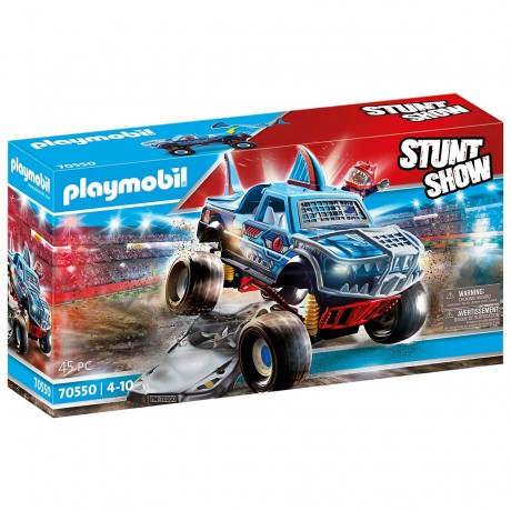 PLAYMOBIL 2er Set: 70550 Stuntshow Monster Truck Shark + 70549 Stuntshow Monster Truck Horned Набор из 2 предметов: 70550 Акула-монстр-шоу с трюками + 70549 Рогатый монстр-трак с трюками