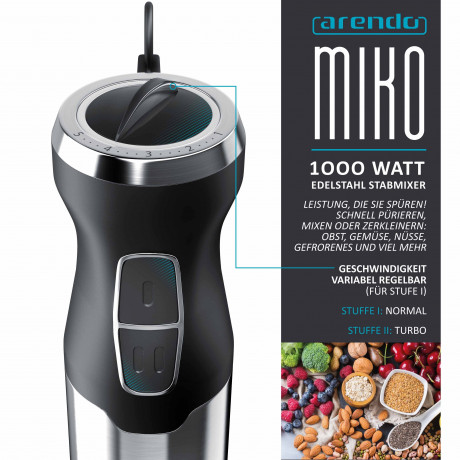 Arendo Arendo Stabmixer, 1000 W, Edelstahl Stabmixer Purierstab Handmixer stufenlose Regelung  Ручной блендер Arendo, 1000 Вт, ручной блендер из нержавеющей стали, стержень Purier ручной миксер бесступенчатое управление