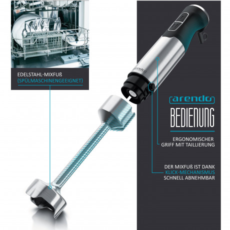 Arendo Arendo Stabmixer, 1000 W, Edelstahl Stabmixer Purierstab Handmixer stufenlose Regelung  Ручной блендер Arendo, 1000 Вт, ручной блендер из нержавеющей стали, стержень Purier ручной миксер бесступенчатое управление