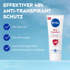 NIVEA Dry Comfort Anti-Transpirant Creme, 75 ml, Нивеа Дезодорант антиперспирант крем, 0% спирта, 48ч защита от пота, 75 мл