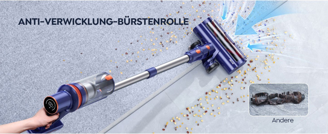 Buture Buture Akku-Hand-und Stielstaubsauger VC40 Kabelloser Anti-Tangle-Staubsauger, 400,00 W, beutellos, 33000Pa Ultraleiser Staubsauger Kabellos Touch Screen VC40 Kabelloser Беспроводной ручной пылесос Buture VC40, беспроводной пылесос с защитой от сп