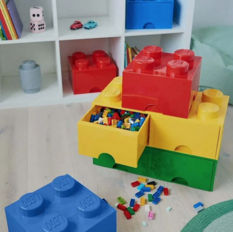 LEGO Aufbewahrungsbox grey, LEGO ящик для хранения с выдвижными отсеками (Дания), 50 х 25 х 18 см, серый, органайзер в виде конструктора, прочный пластик, для игрушек и вещей