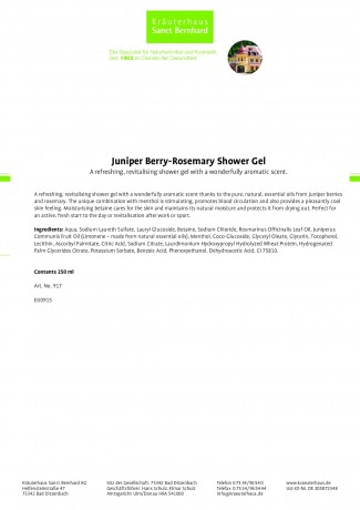 Krauterhaus Sanct Bernhardt Juniper Berry-Rosemary Shower Gel 250 ml