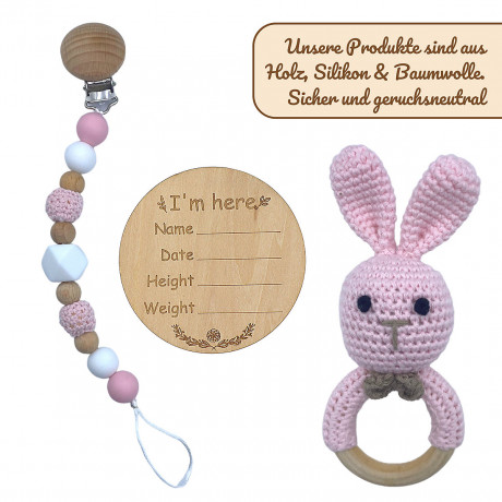 Angels Baby Baby Geschenkset mit Schnullerkette und Schnuffeltuch 4 teilig Детский подарочный набор с цепочкой для пустышки и одеялом