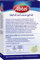 Abtei Calcium 1.000 + Vitamin D3 800 I.E. Kautabletten 30 Kautabletten (113 g), Abtei Жевательные таблетки кальция 1000 мг с витамином D3 800 МЕ для костей и мышц, 30 жевательных таблеток (113 г)