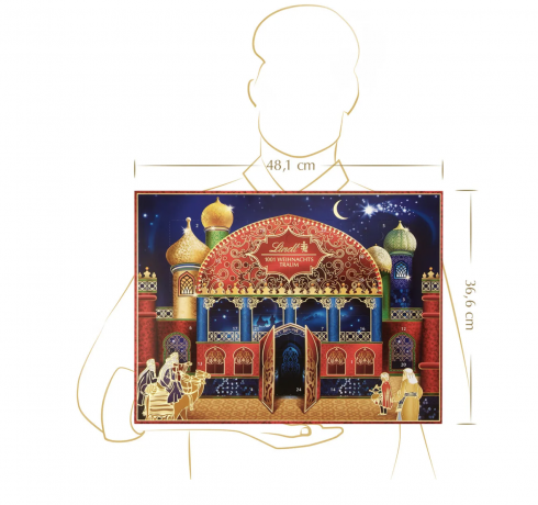 Lindt 1001 Weihnachts-Traum Adventskalender 2024 Адвент календарь "1001 ночь" с 24 сладкими сюрпризами, 48см × 36см, 281грамм  