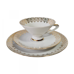 Чайное трио винтажное Winterling Schwarzenbach Bavaria с золотистым орнаментом, фарфор, Германия, 1970-80гг.