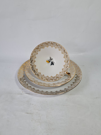 Чайное трио винтажное Winterling Schwarzenbach Bavaria с золотистым орнаментом, фарфор, Германия, 1970-80гг.