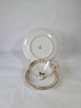 Чайное трио винтажное Winterling Schwarzenbach Bavaria с золотистым орнаментом, фарфор, Германия, 1970-80гг.
