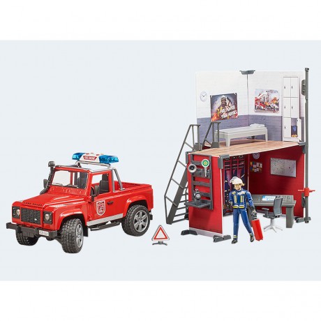 Bruder bworld Feuerwehrstation mit Land Rover Defender und Feuerwehrmann Пожарная часть bworld с Land Rover Defender и пожарным