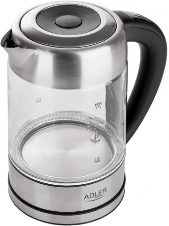 JUNG JUNG Wasserkocher ADLER AD1247, Wasserkocher Glas mit Temperatureinstellung Digital, 1.7 l, 2200 W, Glas mit Edelstahl, LED Beleuchtung LCD Display, 360° Basis Kettle Чайник JUNG ADLER AD1247, стеклянный чайник с цифровой регулировкой температуры,