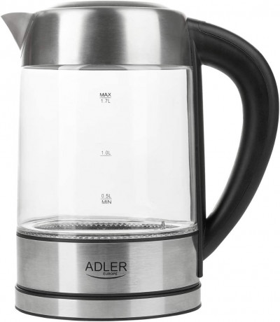 JUNG JUNG Wasserkocher ADLER AD1247, Wasserkocher Glas mit Temperatureinstellung Digital, 1.7 l, 2200 W, Glas mit Edelstahl, LED Beleuchtung LCD Display, 360° Basis Kettle Чайник JUNG ADLER AD1247, стеклянный чайник с цифровой регулировкой температуры,