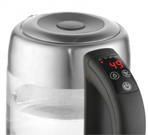 JUNG JUNG Wasserkocher ADLER AD1247, Wasserkocher Glas mit Temperatureinstellung Digital, 1.7 l, 2200 W, Glas mit Edelstahl, LED Beleuchtung LCD Display, 360° Basis Kettle Чайник JUNG ADLER AD1247, стеклянный чайник с цифровой регулировкой температуры,