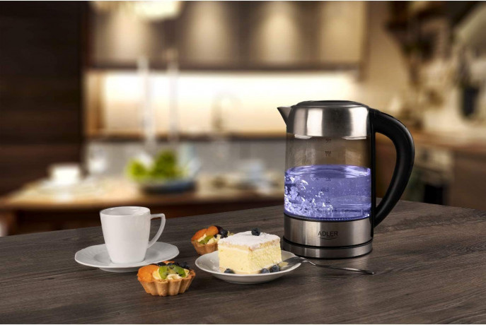JUNG JUNG Wasserkocher ADLER AD1247, Wasserkocher Glas mit Temperatureinstellung Digital, 1.7 l, 2200 W, Glas mit Edelstahl, LED Beleuchtung LCD Display, 360° Basis Kettle Чайник JUNG ADLER AD1247, стеклянный чайник с цифровой регулировкой температуры,