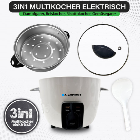 Blaupunkt Blaupunkt Reiskocher MEN694 Reiskocher Gross Reisgarer 2,8 L, 3in1 Multikocher elektrisch, 1000,00 W, Dampfgarer, Cooker, Steamer, Dampfer, Risottokocher, Gemusegarer  Рисоварка Blaupunkt MEN694 рисоварка большая 2,8 л, мультиварка 3-в-1 электри