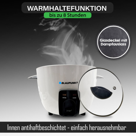 Blaupunkt Blaupunkt Reiskocher MEN694 Reiskocher Gross Reisgarer 2,8 L, 3in1 Multikocher elektrisch, 1000,00 W, Dampfgarer, Cooker, Steamer, Dampfer, Risottokocher, Gemusegarer  Рисоварка Blaupunkt MEN694 рисоварка большая 2,8 л, мультиварка 3-в-1 электри