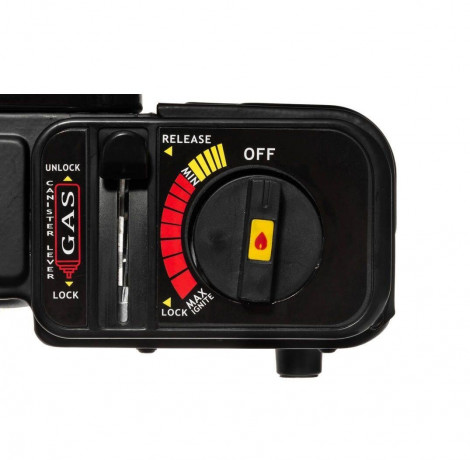 JUNG JUNG Gaskocher MUSTANG mobiler Campingkocher Gaskocher Gasgrill inkl 4 Gaskartuschen, (2 in 1 Gaskocher, Extra gross, praktischer Transportkoffer), mit Piezo-Zundung, Extra gross 43x28x11,2cm, mit Grillrost Газовая плита JUNG MUSTANG, мобильная похо