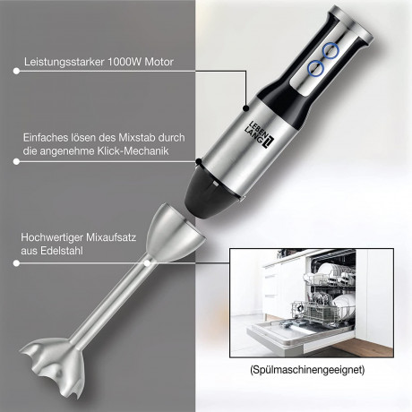 Lebenlang Lebenlang Stabmixer Stabmixer Purierstab Set Mixer Edelstahl Hochwertig 2 Jahre Garantie, 1000,00 W  Ручной блендер на всю жизнь, ручной блендер, набор стержней Purier, миксер из нержавеющей стали, высокое качество, гарантия 2 года, 1000,00 Вт
