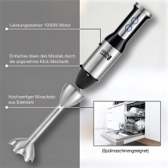Lebenlang Lebenlang Stabmixer Stabmixer Purierstab Set Mixer Edelstahl Hochwertig 2 Jahre Garantie, 1000,00 W  Ручной блендер на всю жизнь, ручной блендер, набор стержней Purier, миксер из нержавеющей стали, высокое качество, гарантия 2 года, 1000,00 Вт