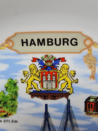 Декоративная тарелка винтажная Winterling Kirchenlamitz с изображением достопримечательностей г. Гамбург, 22 x 4 см, Германия, 1960-70гг.