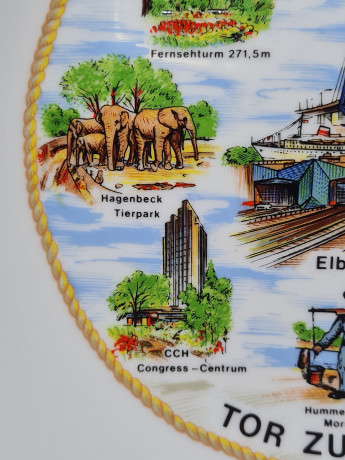 Декоративная тарелка винтажная Winterling Kirchenlamitz с изображением достопримечательностей г. Гамбург, 22 x 4 см, Германия, 1960-70гг.
