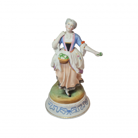 Набор статуэток винтажных "Дама в разноцветном платье" и "Мужчина в ярком сюртуке", фарфор, 2 шт., 22 x 11 см, Германия, 1960-70гг.