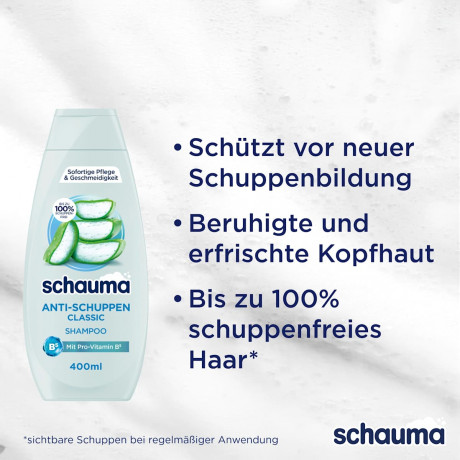Schauma Shampoo Anti-Schuppen Classic, 400 ml, Schauma шампунь против перхоти Classic с алоэ вера и провитамином B5, 400 мл