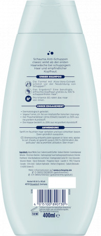 Schauma Shampoo Anti-Schuppen Classic, 400 ml, Schauma шампунь против перхоти Classic с алоэ вера и провитамином B5, 400 мл