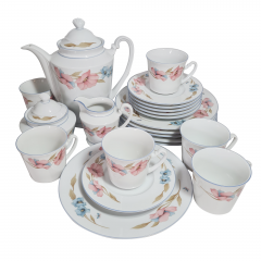 Сервиз чайный винтажный Winterling Marktleuthen Bavaria на 6 персон, с розовыми и голубыми цветами, фарфор, Германия, 1970-80гг.